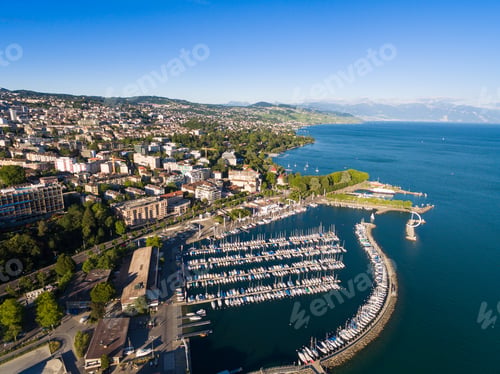 Preview: Aerial view of Ouchy waterfront in Lausanne, Switzerland