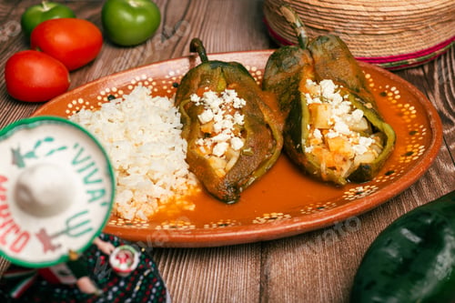 Preview: Stuffed peppers, typical mexican food. Food to celebrate Cinco de Mayo.