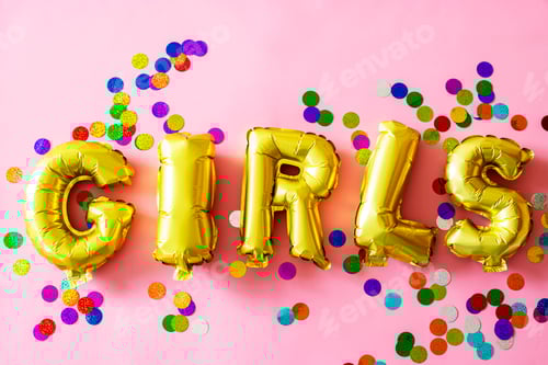 Preview: Closeup of girls balloon word on pink background