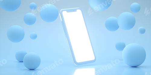 Preview: Realistic smartphone mockup set, 3d render. Mobile phone blank, white screen design