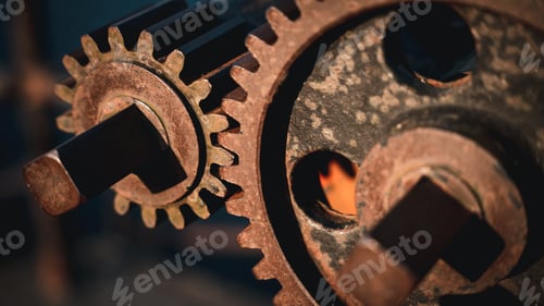 Preview: Close-up old industrial gear wheels., industry parts concept.