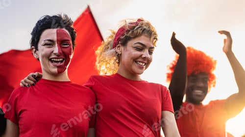 Preview: Football fans having fun cheering their favorite team - Soccer sport entertainment concept