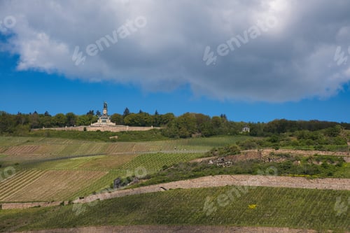 Preview: Ancient castle overlooks farmland from a hilltop, Rhine, Germany
