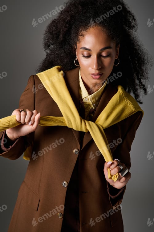Preview: Stylish fall fashion with a beautiful woman showcasing trendy autumn outfit