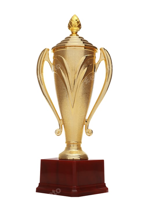Preview: Golden trophy cup on white background. Victory concept
