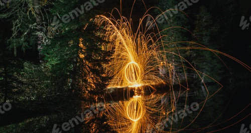 Preview: Human with fires standing in forest
