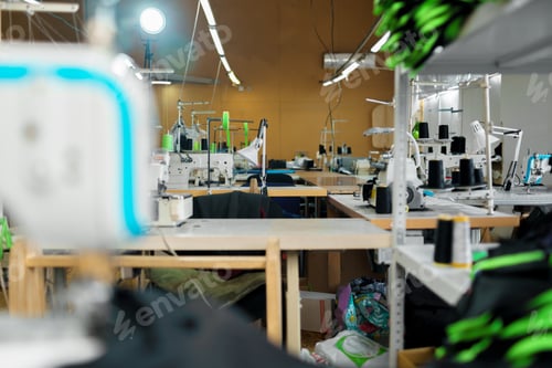 Preview: Sewing department of a textile factory interior