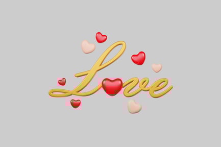 Preview: Cursive gold "love" with heart confetti