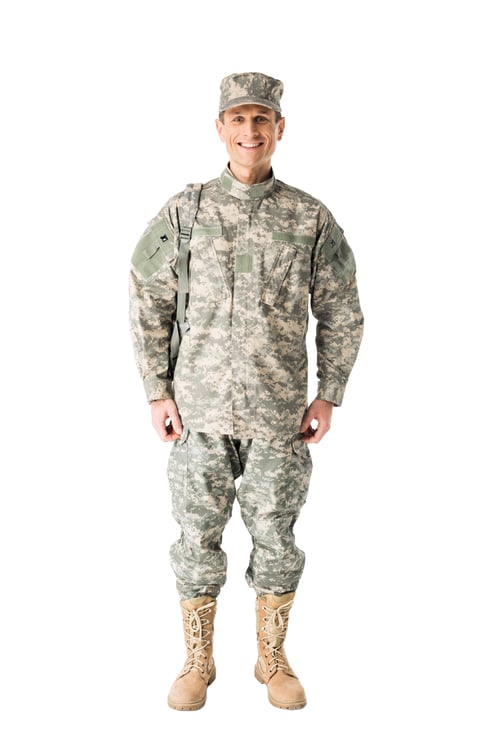 Preview: Young army soldier wearing uniform isolated on white