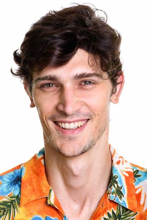 Preview: Face of young happy handsome man smiling wearing Hawaiian shirt