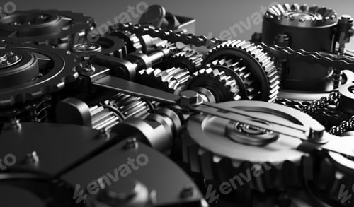 Preview: Gears and cogs mechanism. Industrial machine, engine