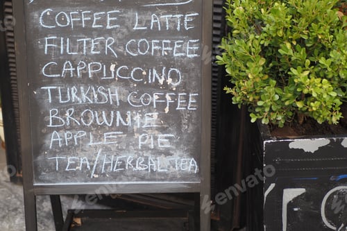 Preview: Cafe menu on black board outdoor