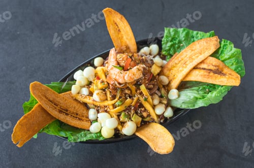 Preview: Typical dish of Mexican and Peruvian cuisine. Eviction with fried banana