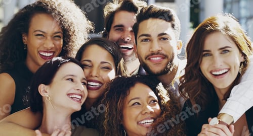 Preview: Cropped shot of a group of happy businesspeople standing in their workplace lobby