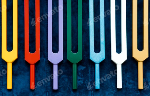 Preview: Set of colorful metal tuning forks - tools sound healing