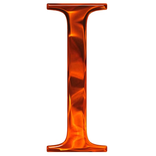 Preview: Uppercase letter I - the extruded of glass with pattern flame, isolated on white background