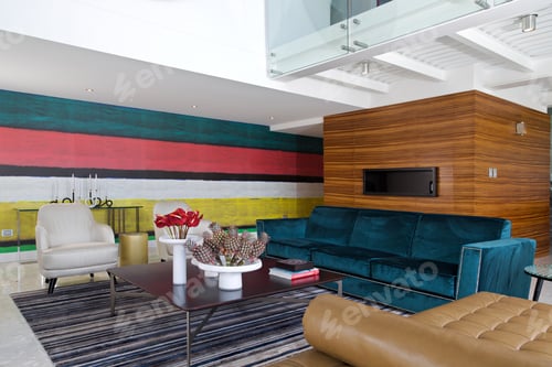 Preview: Apartment living room with modern interior design, luxurious decoration.