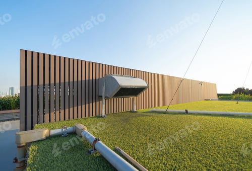 Preview: Sky garden on private rooftop of condominium or hotel, high rise architecture building, grass field