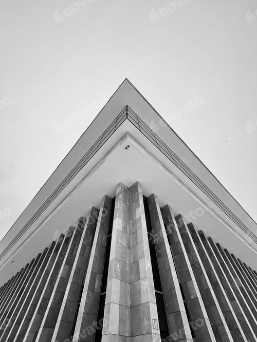 Preview: Low angle shot of architecture building in black and white
