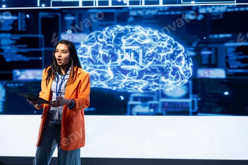 Preview: Technician using tablet during AI tech presentation