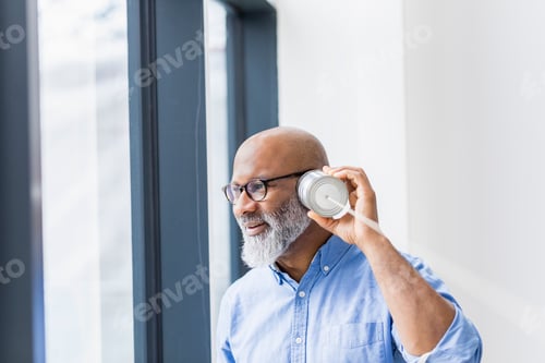 Preview: Businessman using tin can phone