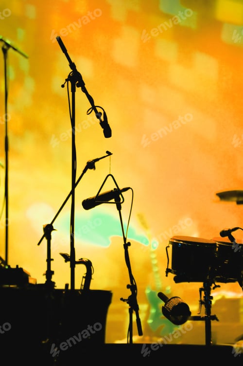 Preview: Microphones and drums on music stage