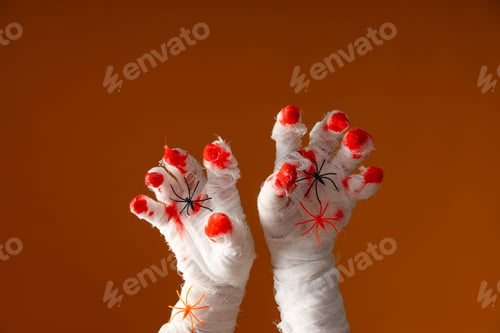 Preview: Hands wrapped in a bandage with blood on the fingers