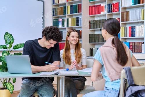 Preview: Group of college students are studying in library class