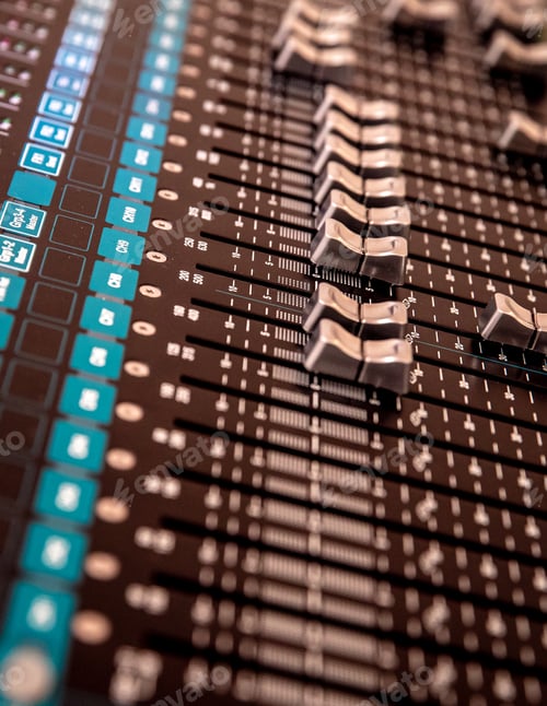 Preview: audio mixer in the studio for mixing audio from different musical instruments and voice