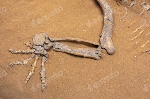 Preview: skeleton leg of dinosaur in earth