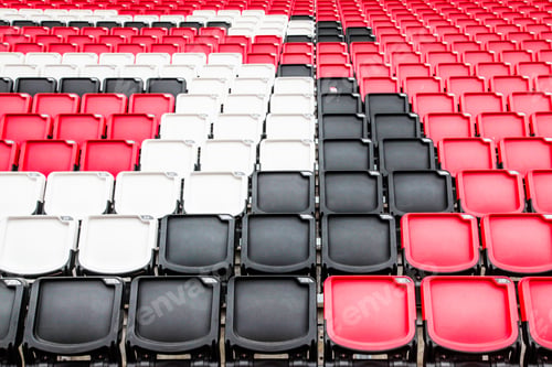 Bright red stadium seats