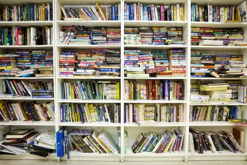 Preview: Books on bookshelves, second hand book shop