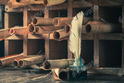 Preview: Unique scribe library full of medieval and old scrolls