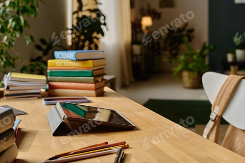 Preview: Work Table with Books and Tablet