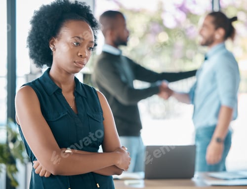 Preview: Black woman, corporate and sad thinking of career promotion failure or decline in office. Unhappy,