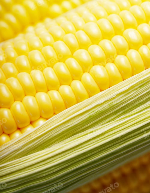 Preview: Ripe fresh organic sweet corncob with leaf closeup background