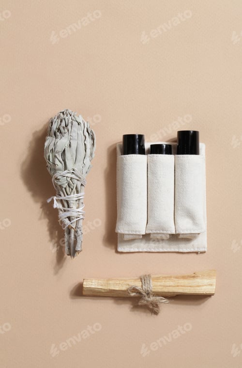 Preview: Smudge kit for spiritual practices: Palo Santo sticks, dried sage and essential oils.