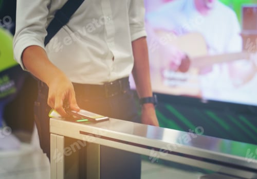 Preview: Man hold card Electronic Entrance gate card, People pass Access Building Security system