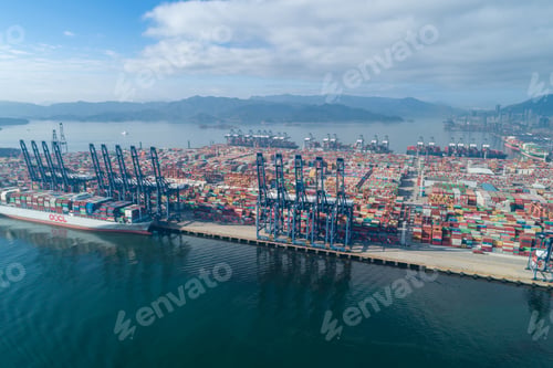 Preview: Aerial view of container ship in Yantian port in shenzhen city, China