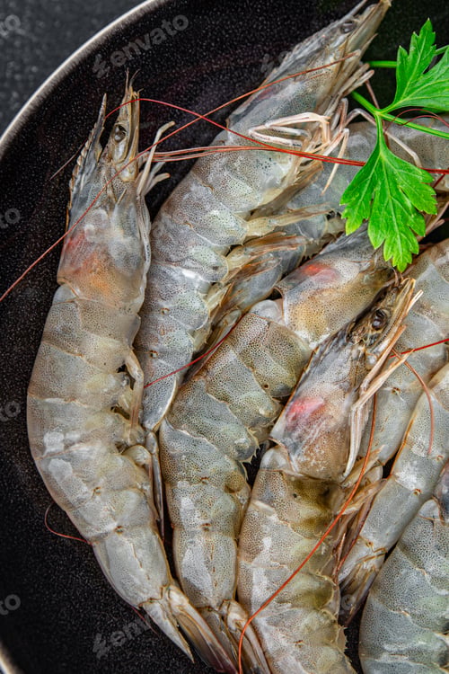 Preview: raw shrimp prawn seafood fresh eating cooking appetizer meal food snack on the table copy space food