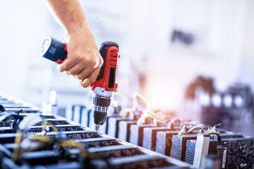 Preview: Assembling bitcoin mining machines. Cryptocurrency farm