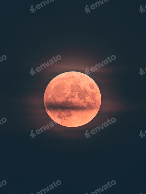 Preview: Eerie scenery of the red full moon on a night sky