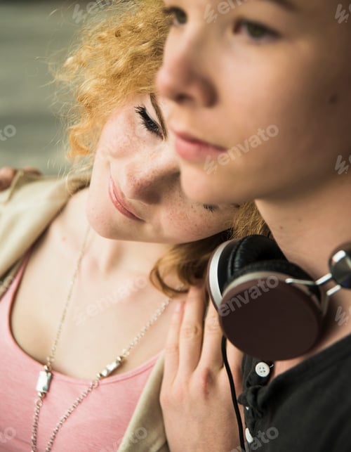Preview: Portrait of teenage couple, close-up