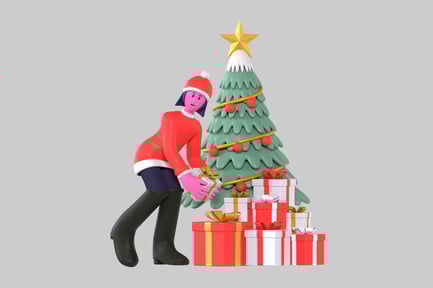 Preview: Christmas character with gifts and tree