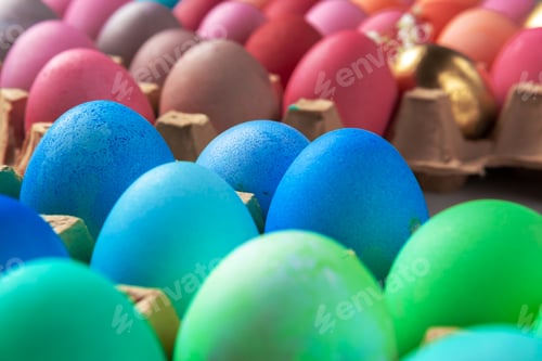 Preview: Still life photo of lots of colourful Easter eggs