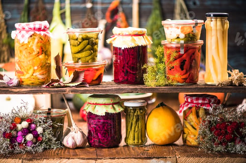 Preview: Pickled Marinated Fermented vegetables on shelves
