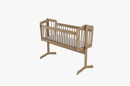 Preview: Wooden crib with slatted sides and curved legs