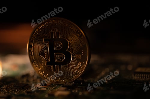 Preview: Golden coin with bitcoin symbol