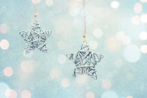 Preview: Christmas, New Year background. Christmas decorative stars and glowing bokeh