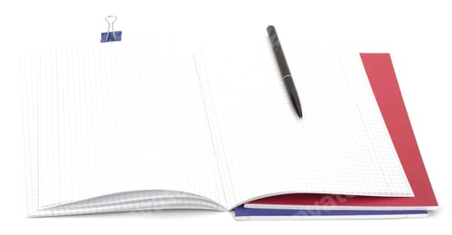 Preview: Notebook stack and pencils. Schoolchild and student studies accessories. Back to school concept.